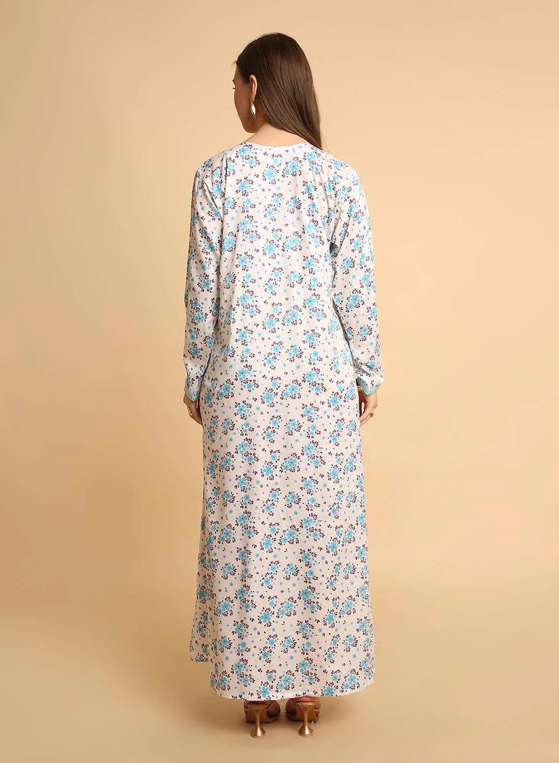 HANA & SARA Classic Arabic Jalabiya for Women – Lightweight Floral Long Dress with Decorative Yoke - Image 2